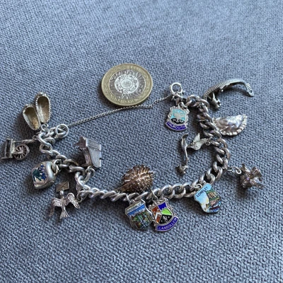 £23.10 • Buy Vintage Silver Charm Bracelet With Charms