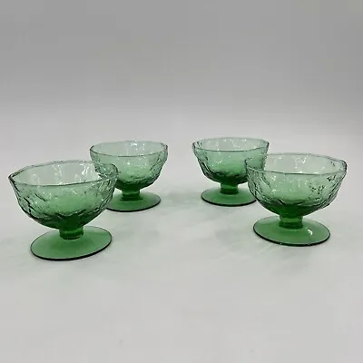 Morgantown CRINKLE Glass Dish Seneca Driftwood Green Sherbet Bowls Vintage Set 2 • $12.95
