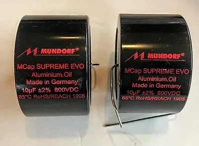 PAIR TWO Mundorf MCap 800 VDC SUPREME EVO Alum Oil Capacitor 10uf  10.0 10 Uf  • $111.95