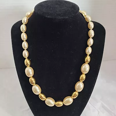 Vintage With Tag Unworn Napier Faux Pearl And Goldtone Beaded Necklace 18  • $32