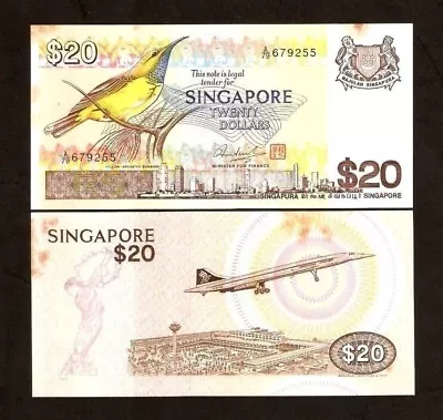 Singapore 20 DOLLAR P-12 1979  Concorde  BIRD Series UNC Tone Singaporean NOTE • $39.99