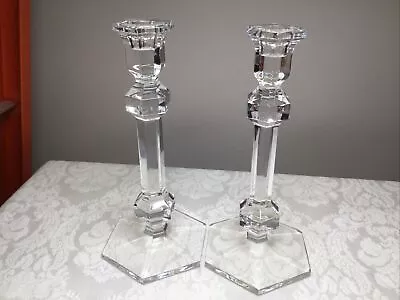 Pair Of Vintage Val St. Lambert Gardenia Candlesticks W Acid-Etched Logo 9 3/8” • $124.99