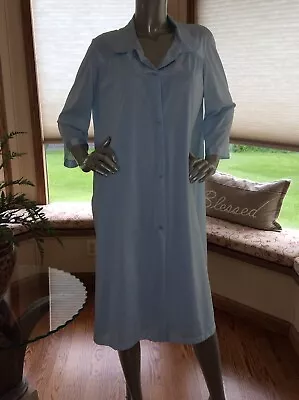 Vintage 70s Vanity Fair Peignoir Robe Nightgown Set Sky Blue Long Nylon Sz. L • $39.99