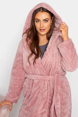 Yours Clothing Womens Plus Size Pink Waffle Fleece Hooded Dressing Gown • £34