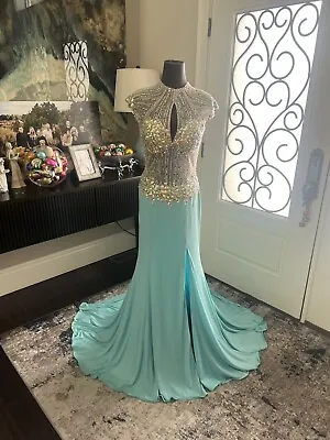 BLUSH PROM By ALEXIA Sz 6 AQUA CHIFFON FORMAL PROM PAGEANT DRESS  NWT • $120