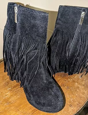 ROUGE Black Suede Fringe Ankle Boots • $20