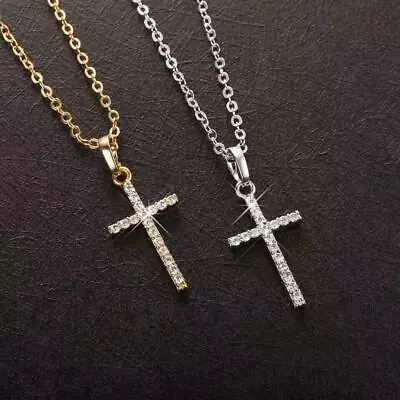 Crystal Cross Pendant Necklace Chain Crucifix Rhinestone Jewellery Men Women Uk • £3.83