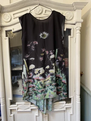 $18.99 • Buy DECJUBA Dress Size 14 Black  Floral Sleeveless Hi Lo Tunic Ladies L Womems