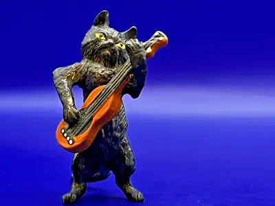 Redl Factory Vienna Bronze Cat Guitar Player Partially Cold Cast Hand-painted • $49.95