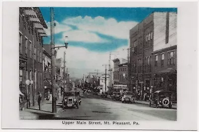 Laminated Reproduction Postcard Mount Pleasant PA View On Upper Main Street • $5.95