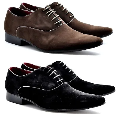 Mens Formal Oxford Lace Up Dress Party Wedding Office Suit Faux Suede Work Shoes • £14.99