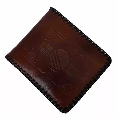 Bosca Brown Calf Leather Bi-Fold Wallet Hand-Tooled & Stitched Change Zip • $29.99