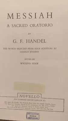 Handel : The Messiah (A Sacred Oratorio) : Music Score • £5