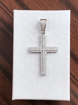 Mens Cz Cross Pendant 925 Sterling Silver 29mm(1.14 )/41mm(1.61 ) • $33.95