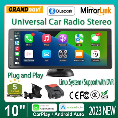 10  Portable Multimedia Car Stereo Wireless Carplay Android Auto Radio GPS W/DVR • $125.29