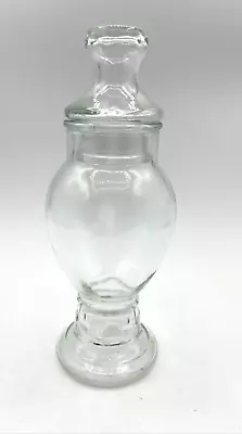 Vintage Apothecary Jar Candy Clear Pressed Glass With Lid 8 Inches Footed • $16.99