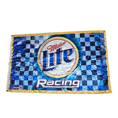 Miller Lite Beer Racing Vintage Checkered Flag Banner Blue Nylon Indoor Outdoor • $20.95