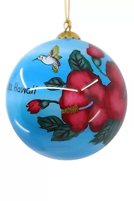 Hawaiian Christmas Ornament - Hand Painted Glass W Box - Hibiscus Flowers Birds • $16.26