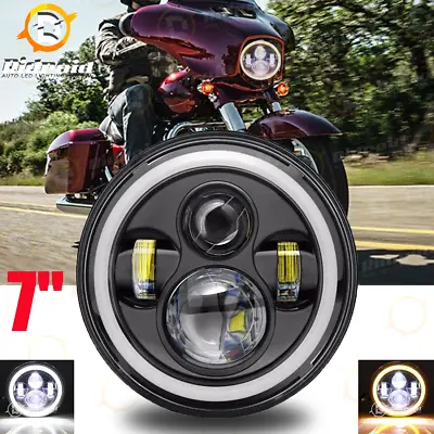 7 Inch LED Headlight Angel Eyes DRL For Harley-Davidson Motorcycle Headlamp Halo • $29.98