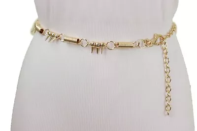 Women Gold Metal Chain Links Biker Style Belt Spike Horn Charms Plus Size M L XL • $15.95