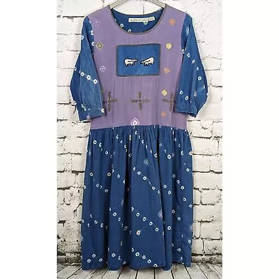 VINTAGE ORGANICALLY MADE Cottage Coastal Grandma Boho Cotton Midi Dress Small • $34