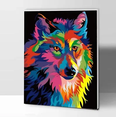 Paint By Numbers For Adults Canvas Painting Colorful Wolf Framed 16x20inch • £7.99