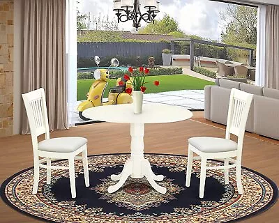 Dolly 3 Pc Round Wood 42  Dinette Drop Leaf Dining Table And 2 Padded Chairs Set • $305.54