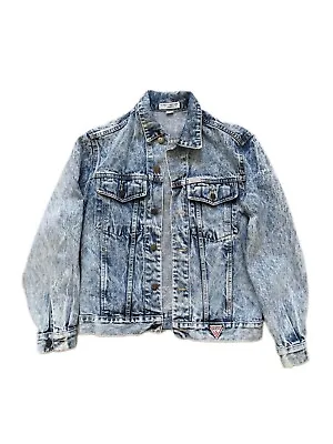 Vtg Georges Marciano GUESS?  USA Acid Wash Denim Jacket Marty McFly 90s Small • $70