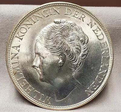 BU UNC 1944 Netherlands Curacao 2 1/2 Gulden Large World Silver Coin • $40