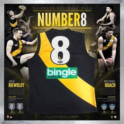 $995 • Buy RICHMOND TIGERS NUMBER 8's RIEWOLDT ROACH HAND SIGNED FRAMED AFL JUMPER MARTIN  