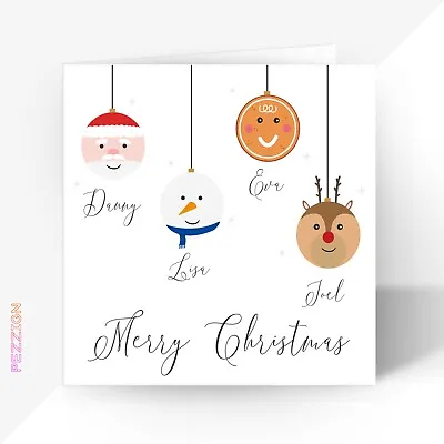 Personalised Family Christmas Card Custom Bauble Names For Friends Neighbours • £2.99