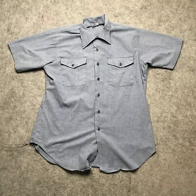 Vintage Seafarer Chambray Work Shirt Mens M/L Blue Button Up 60s 70s Utility • $29.95