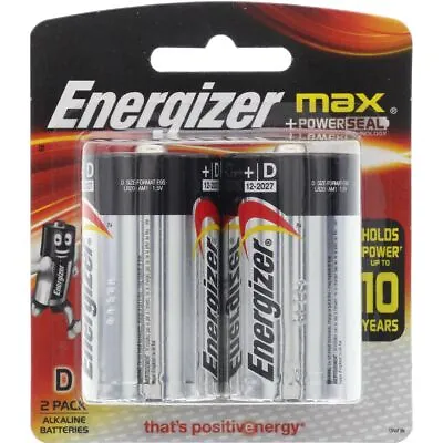 Energizer Max Powerseal Alkaline D Batteries 1.5V 2 Pack E95BP2T • $12.95