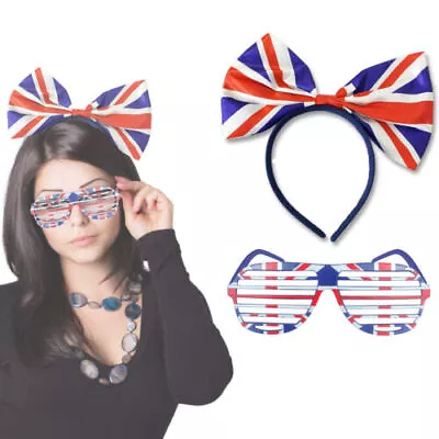 Union Jack Shutter Glasses & Headband King Coronation FancyDress Party Accessory • £5.39