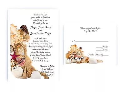 £89.19 • Buy 100 Personalized Custom Seashell Beach Bridal Wedding Invitations Set