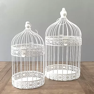 Set Of 2 White Metal Bird Cages Candle Card Holder Party Wedding Home Decor • $32.99