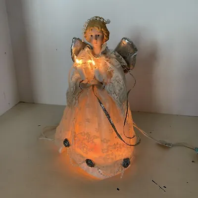 Vintage Lighted Porcelain Angel CHRISTMAS Tree Topper 9.5 “ Tall Light Up • $20.24