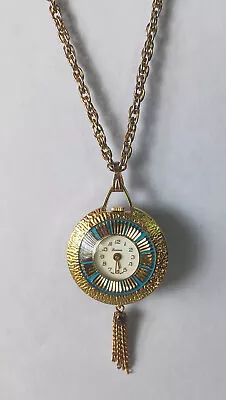 Vintage Working LUCERNE Watch Cameo Pendant Necklace W/ Tassel • $26.95