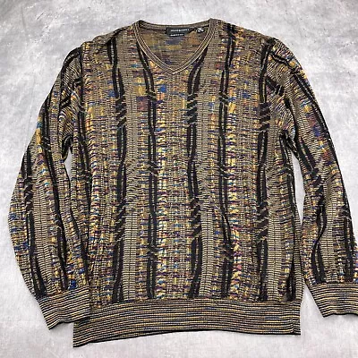 Jhane Barnes Sweater Men XLarge Brown Blue Coogie Style Silk Cotton VTG • $49.97