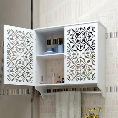 Bathroom Wall Mounted Cabinet Double Door Vanity Storage Cupboard With Towel Rod • $29.31