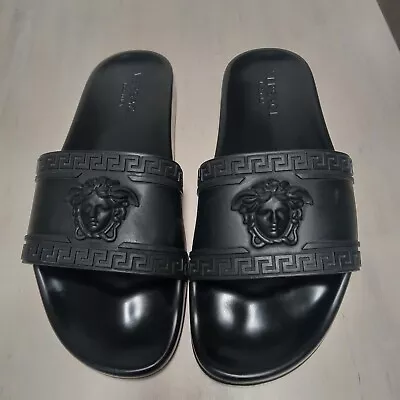 Versace Gomma Mens Black Silicone Palazzo Medusa Pool Slide Sandal Shoes 11 ? • $144