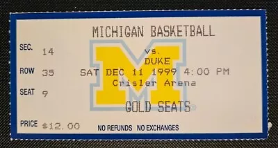 Michigan Wolverines Duke Basketball Ticket Stub 12/11 1999 Carlos Boozer Double • $11.75