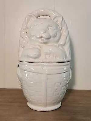 Vintage Cat In Basket Cookie Jar -- Very Well Worn! • $12