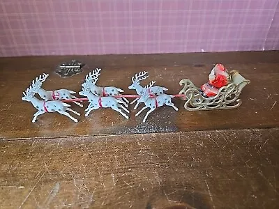 Vintage 1960's Plastic Santa Sleigh W/ 6 Reindeer Christmas Hong Kong 8010 • $24.99