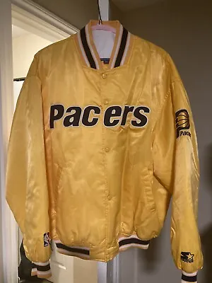 Indiana Pacers Satin Starter Jacket Adult XXL Coat Yellow Vintage 2xl Nba Rare • $99.99