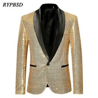 Long Sleeve Blazer Men Luxury Slim Fit Suit Shiny Party Wedding Nightclub Jacket • $69.44