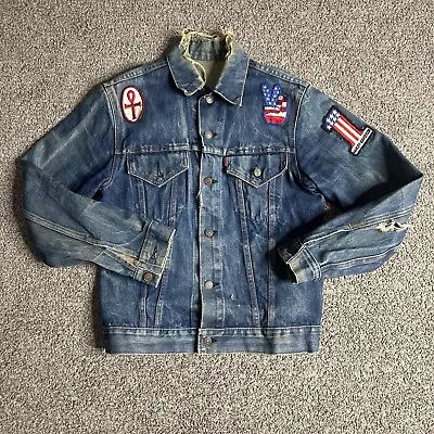 Big E Levi's Trucker Jacket  Biker Vest 1960's Patches Harley Davidson Woodstock • $1799