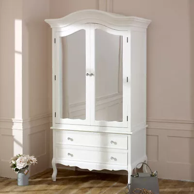 Large White Double Mirrored Wardrobe French Bedroom Furniture Clothing Storage • £782.95