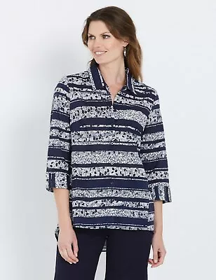 W. Lane Abstract Stripes French Navy Shirt-810 1214 16 Rrp $89 (100% Cotton) • $19