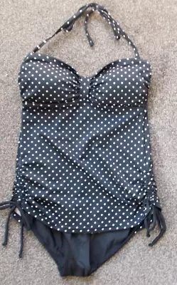 George Ladies Black/white Polka Dot Swimsuit Lined Halter Neck Size 8 New. • £10